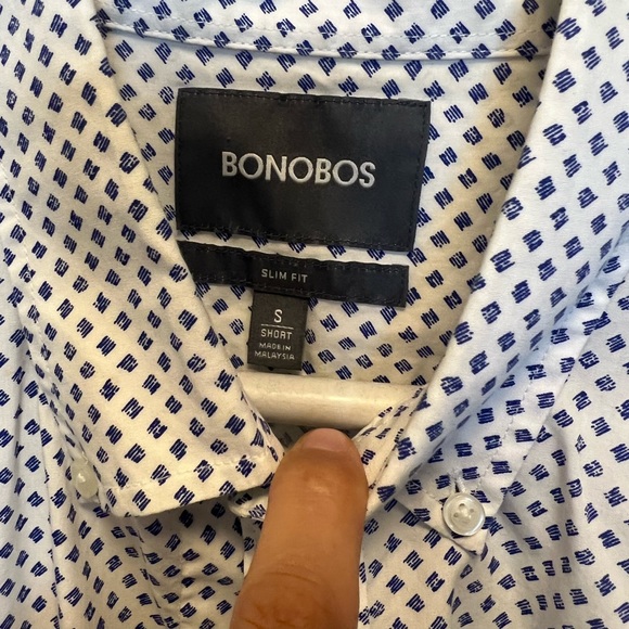 Bonobos casual button down white with blue diamonds. Sz. S/short slim fit - Picture 4 of 5